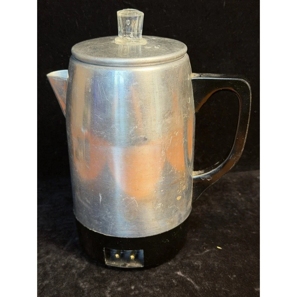 Vintage Aluminum Electric Coffee Percolator: 120V 400W, Mid Century, WORKS